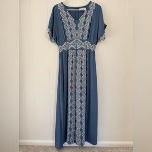 Piper & Scoot “The Nina” embroidered maxi dress (S, blue)